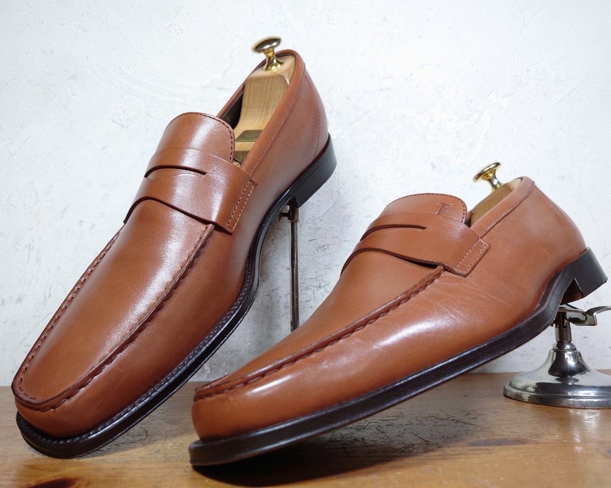 【極美品】ITALY製 TOD'S/トッズ コインローファー UK71/2 26.5cm相応 ブラウン 茶/santoni magnanni好きに_画像1