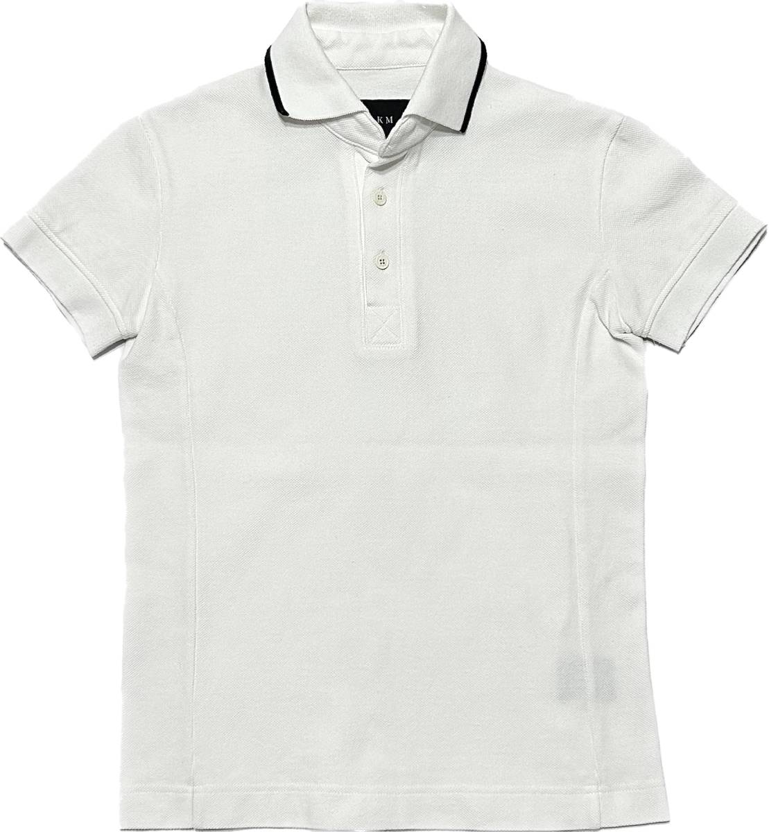 定価2.8万 AKM HEAVY KANOKO LINE S/S POLO SHIRT サイズS ホワイト 鹿の子ラインポロシャツ wjk 1piu ジュンハシモト_画像1