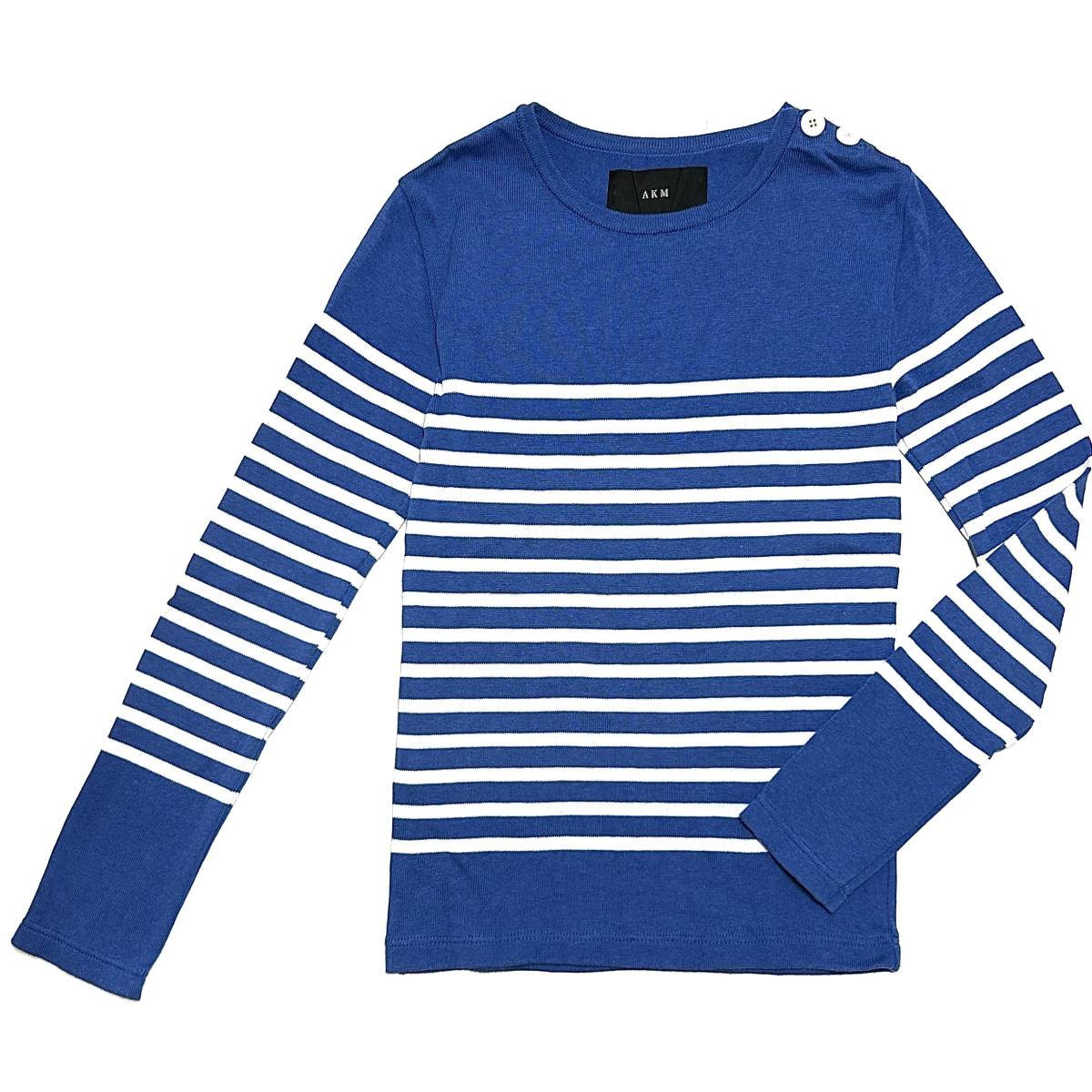 定価3.2万 AKM PIMA COTTON BORDER BUTTON CREW NECK KNIT Sサイズ  ピマコットンボーダーボタンクルーネックニット wjk 1piu