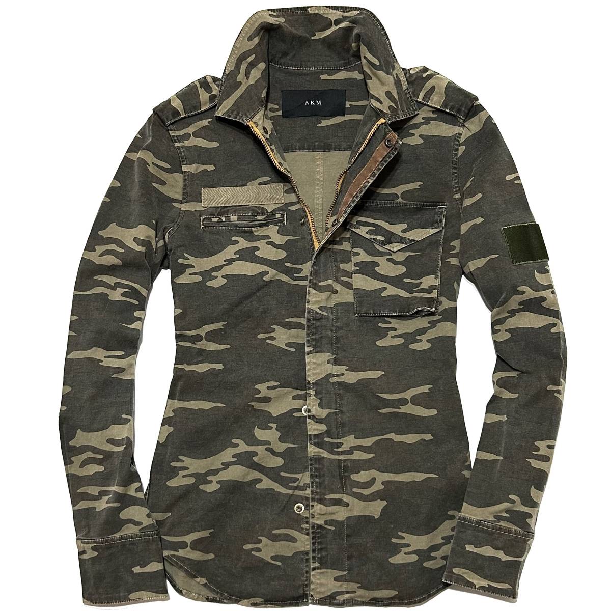 定価3 5万 AKM STRETCH COMBAT ARMY CAMO ZIP SHIRTS L ストレッチ