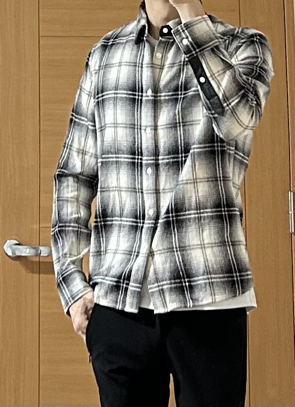定価3 2万 wjk silk flannel madras check shirts with leather XL