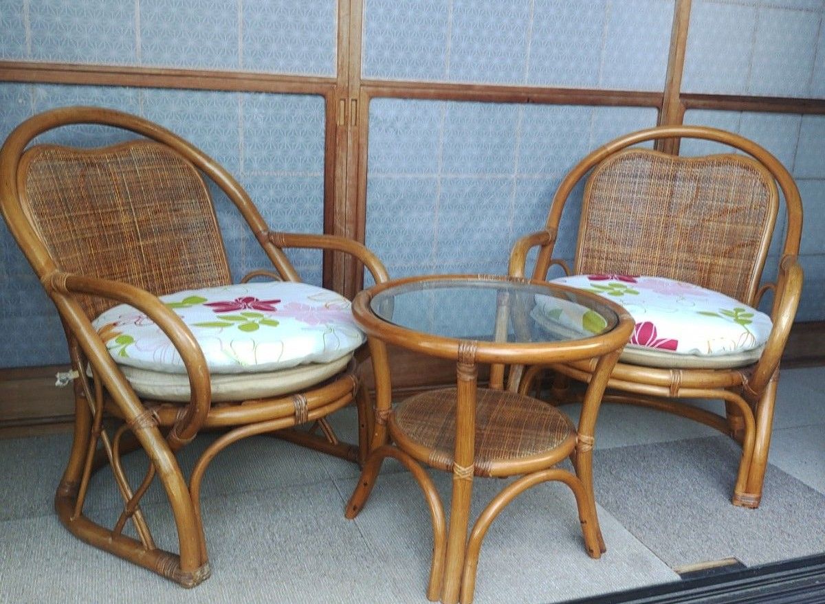 籐家具 ラタン 昭和レトロな 椅子 チェア テーブル一体型 - 椅子/チェア