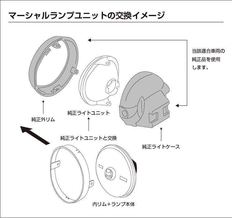 ホーネット250(MC31-1399999まで)【送料無料】マーシャル889 クリアーレンズ ユニット　純正ライトケース・外リムで装着！800-8002_画像3