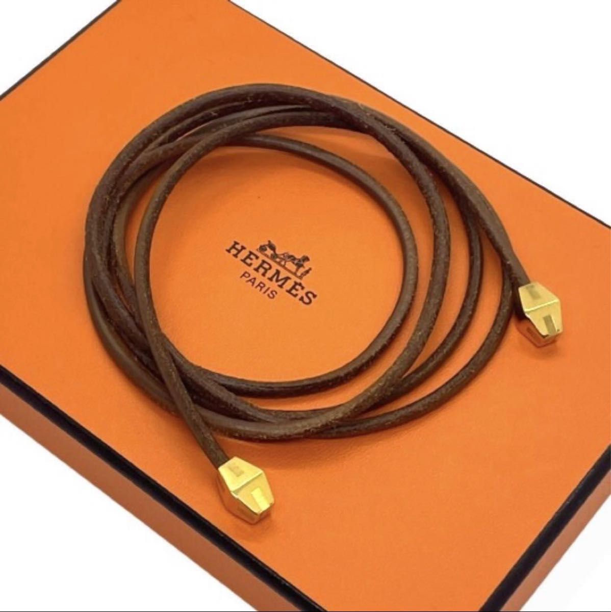 一点物 希少 匿名配送 正規品 HERMES エルメス ラニエール ネックレス 革紐 ベルト 付属品付き 男女兼用 ゴールド金具