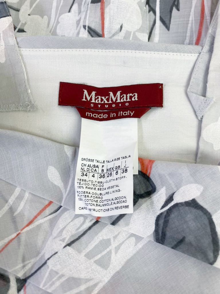 MAX MARA マックスマーラ レディース 総柄 リネン ワンピース ドレス 38の画像4