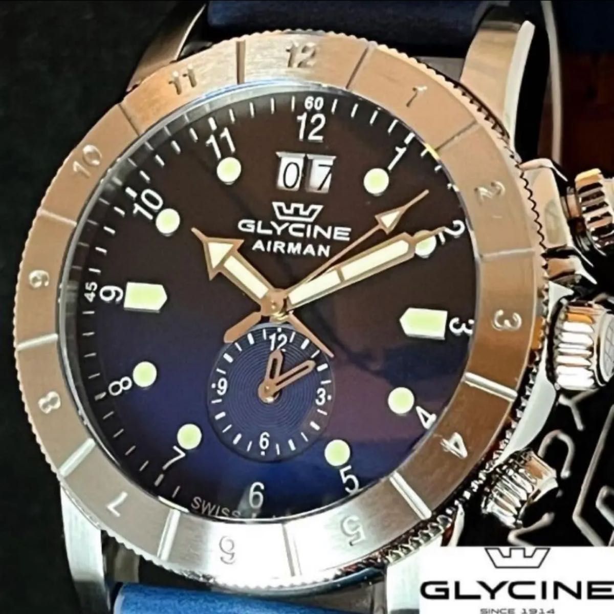 【激レア!!】Glycine/グリシン/メンズ腕時計/新品/ブルー.青色/お洒落/男性用/プレゼントに/高級/AIRMAN/飛行機