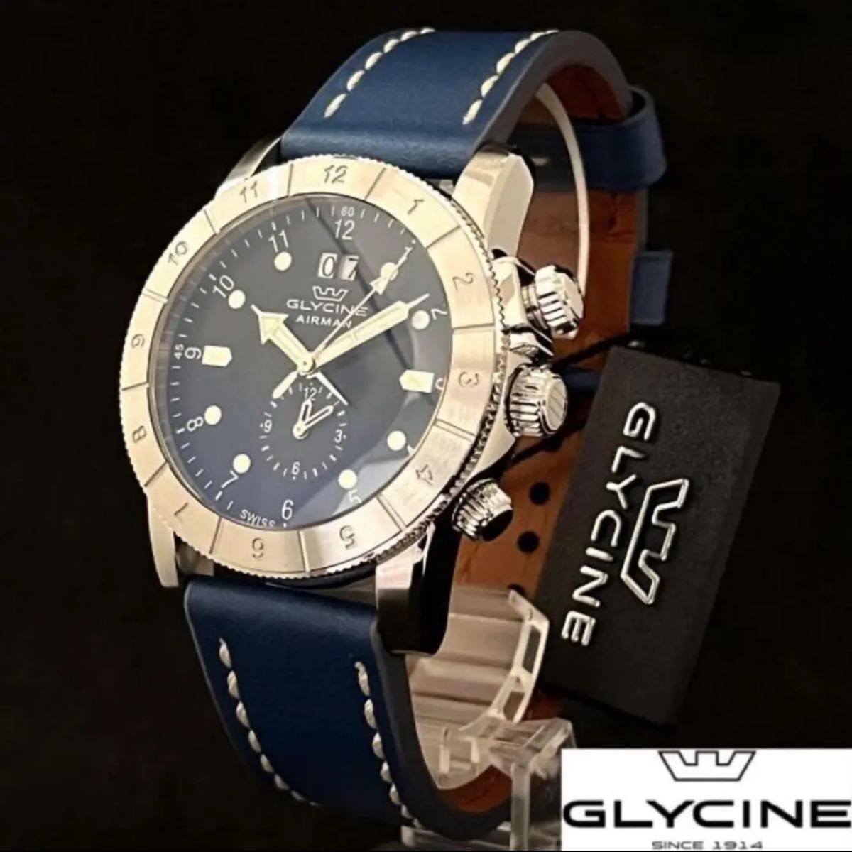 【激レア!!】Glycine/グリシン/メンズ腕時計/新品/ブルー.青色/お洒落/男性用/プレゼントに/高級/AIRMAN/飛行機