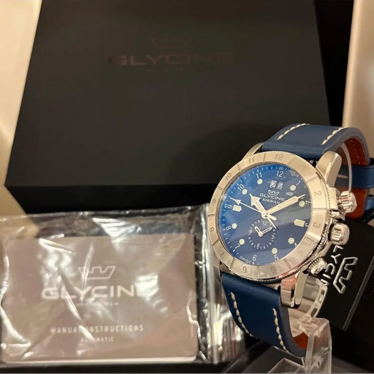 【激レア!!】Glycine/グリシン/メンズ腕時計/新品/ブルー.青色/お洒落/男性用/プレゼントに/高級/AIRMAN/飛行機