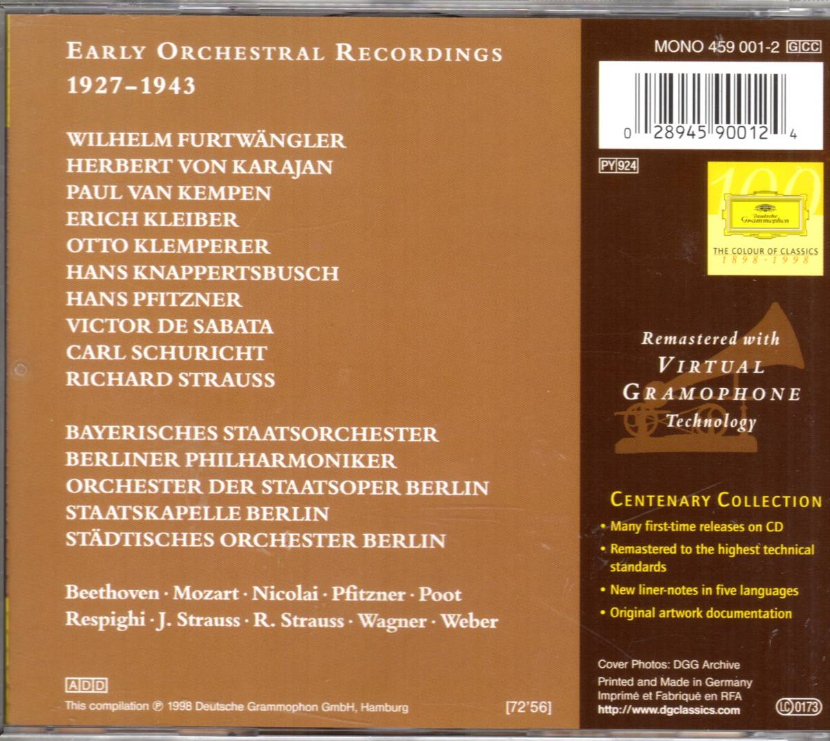 ドイツ・グラモフォン創立100周年コレクション　初期オーケストラ録音集 1927-1943　フルトヴェングラー クナッパーツブッシュ他【中古CD】_画像2