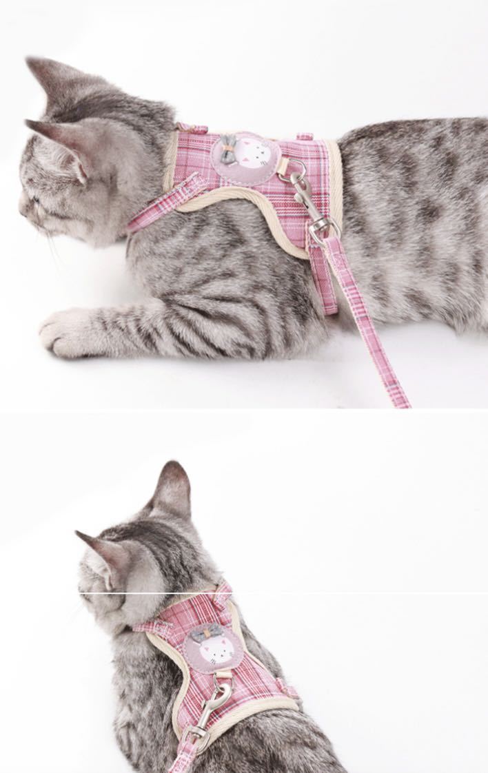 【L】【S】裏面メッシュ　猫用ハーネス　可愛い　ネコ　リード付き　軽量　お散歩　犬用ハーネス　猫　お出かけ　リード