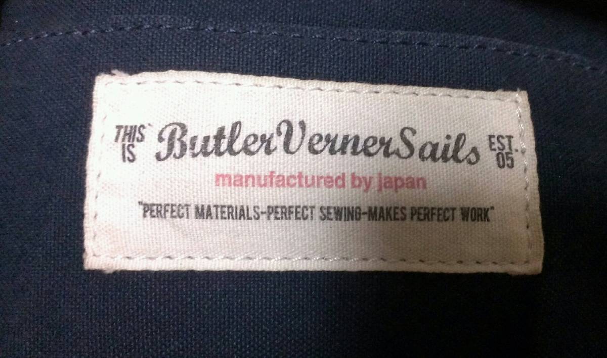 Butlar vernar sails ウエストバッグ ボディバッグ コットンキャンバス×オイルレザー 紺 ファニーパック　本革 日本製 made in JAPAN_ブランドタグです。