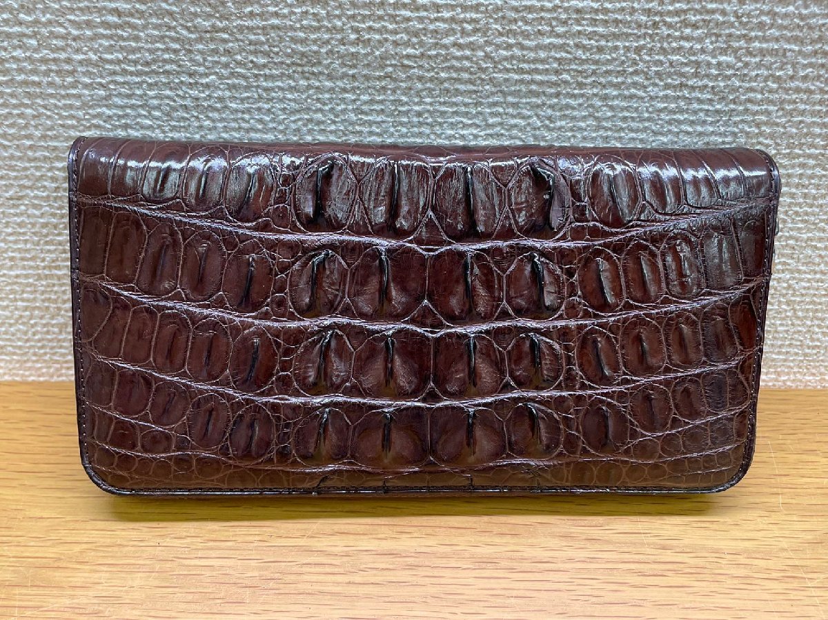 1円 定価9.8万円 新品 クロコダイル ワニ革 背革 長財布 本物 ラウンド