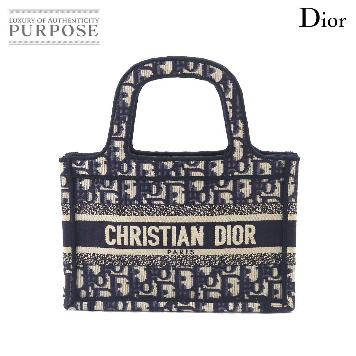 新品同様 クリスチャン ディオール Christian Dior オブリーク ブック トート ミニ バッグ キャンバス ネイビー S5475ZRIW 90201493
