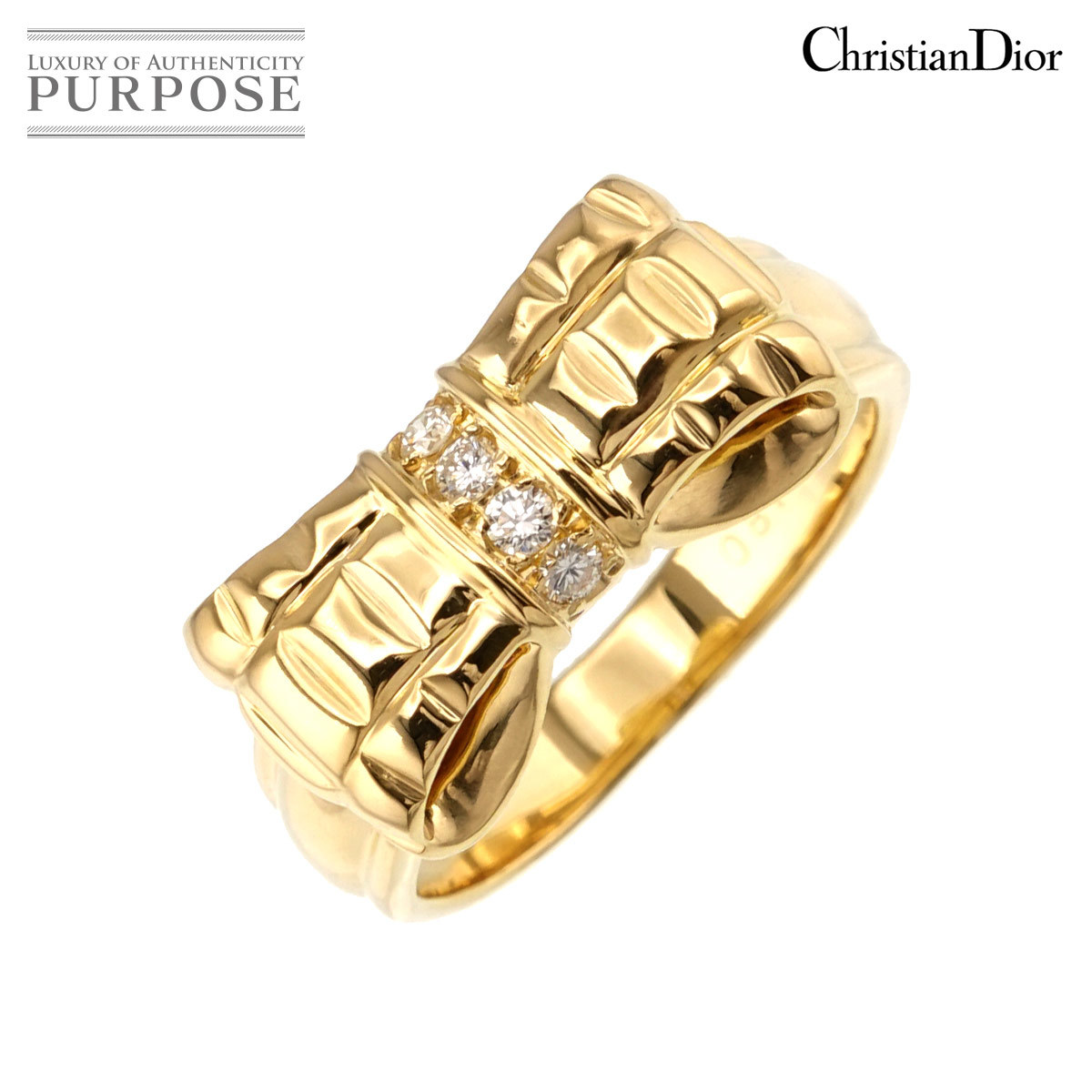 クリスチャン ディオール Christian Dior 12号 リボン リング ダイヤ K18 YG イエローゴールド 750 CD 指輪 Diamond Ring 90194050