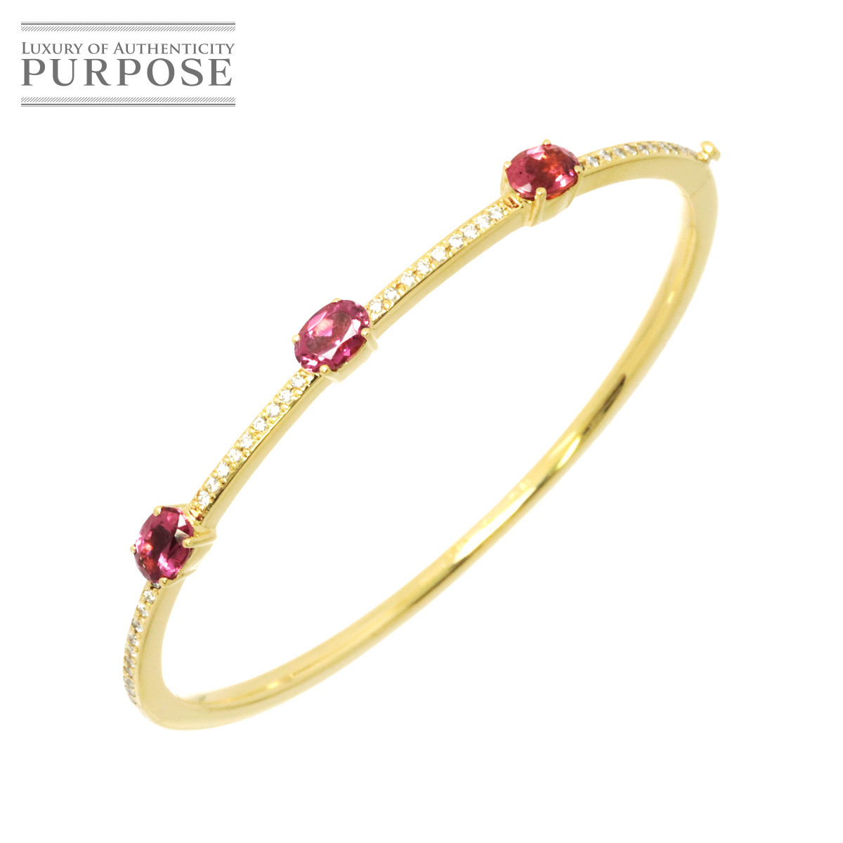 トルマリン ダイヤ バングル 17cm K18 YG イエローゴールド 750 ブレスレット Tourmaline Diamond Bracelet 90196951_画像1