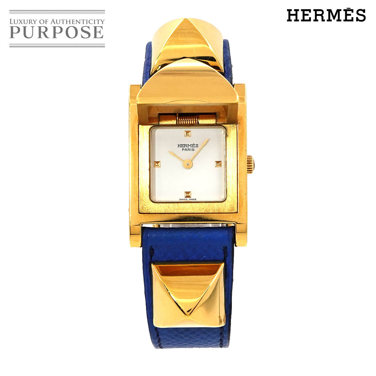 エルメス HERMES メドール ヴィンテージ レディース 腕時計 ピラミッド ゴールド スタッズ ホワイト 文字盤 クォーツ Medor 90202713