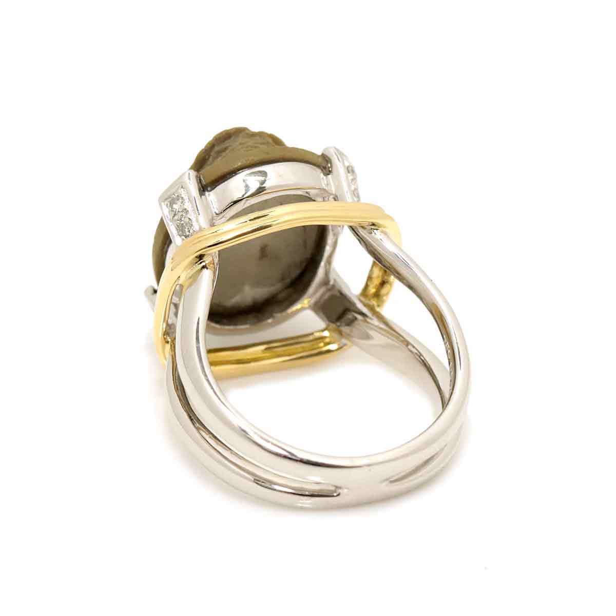リング 11号 ラーヴァ カメオ ダイヤ 0.10ct K18 WG YG ホワイト イエローゴールド 750 指輪 Diamond Ring 90199116_画像3