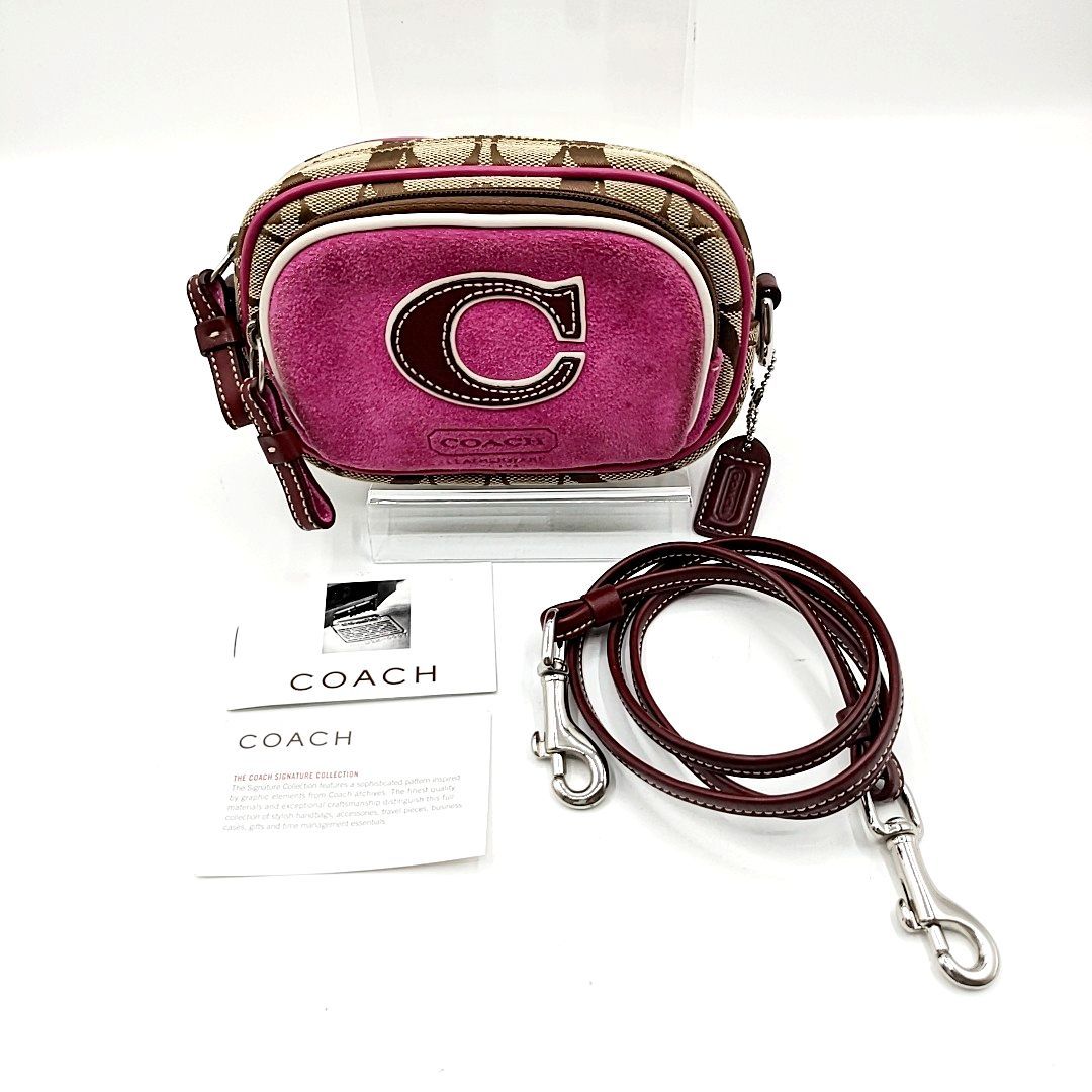 COACH コーチ ポシェット ショルダーバッグ シグネチャー キャンバス×レザー×スエード Cロゴ ピンク系 レディース H