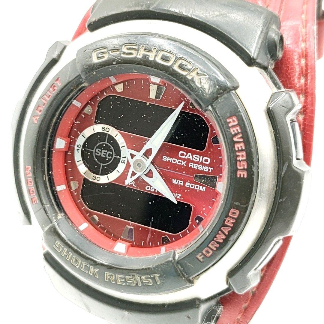 【電池切れ】CASIO カシオ メンズ クォーツ腕時計 赤レザーバンド G-300L-4AV G-SHOCK ジーショック