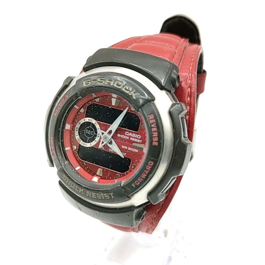 【電池切れ】CASIO カシオ メンズ クォーツ腕時計 赤レザーバンド G-300L-4AV G-SHOCK ジーショック