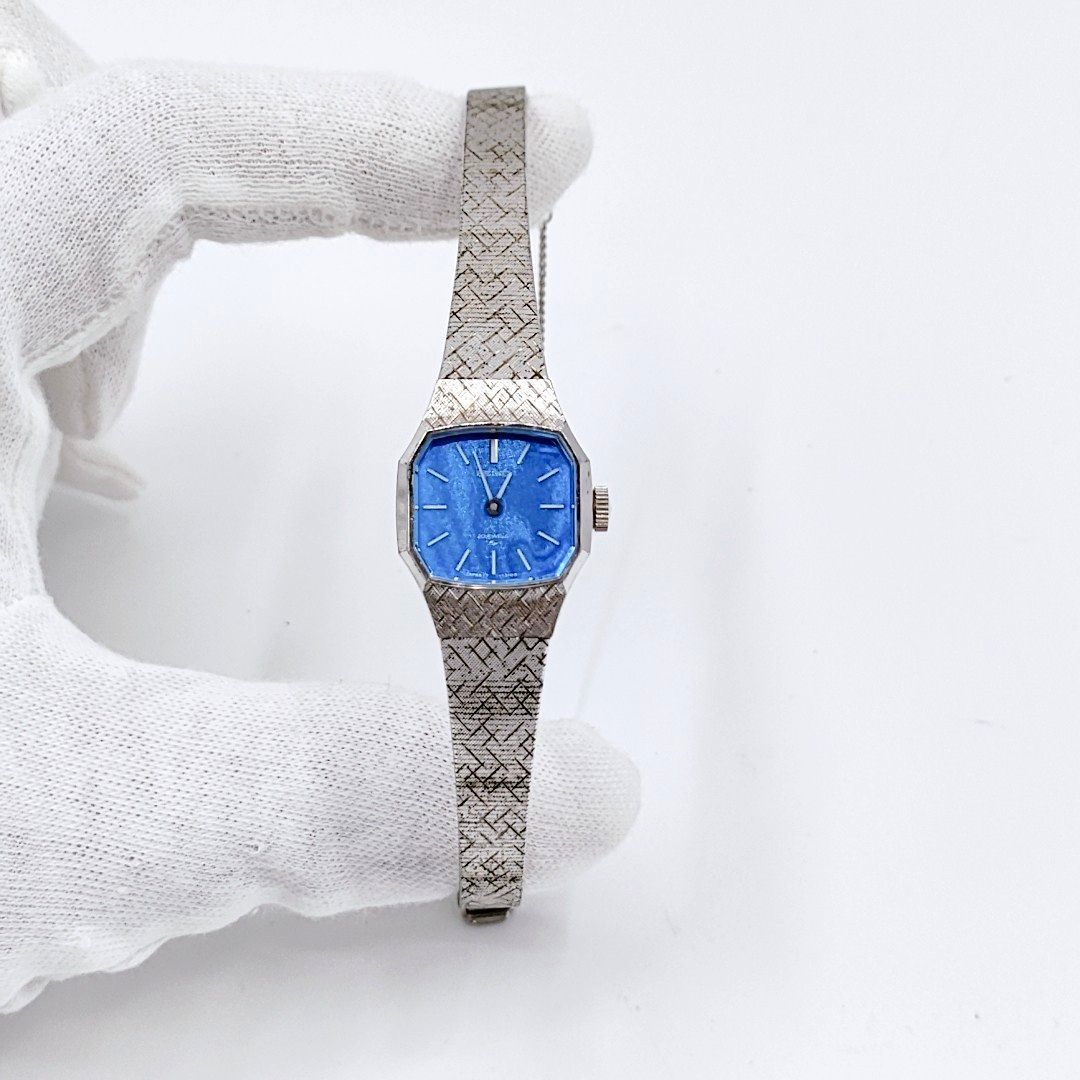 【稼働〇】SEIKO セイコー　レディース　17-3430　シルバー　青文字盤　手巻き腕時計