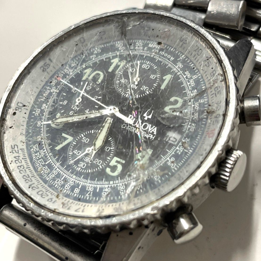 電池切れ】BULOVA ブローバ クォーツ 腕時計 黒文字盤 クロノ 電池切れ】BULOVA ブローバ クォーツ 腕時計 黒文字盤 クロノ