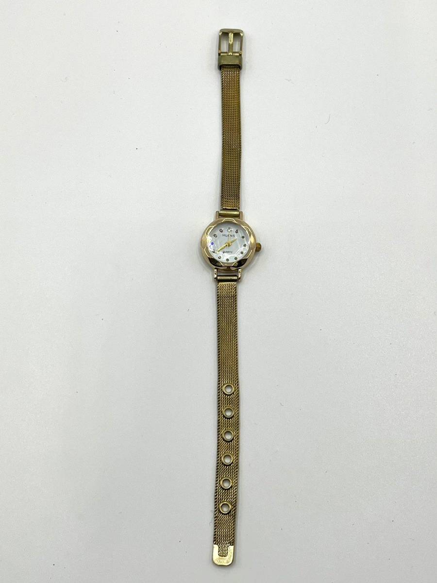 【電池切れ】HUANS クォーツ 腕時計 白文字盤 ケースゴールド カットガラス レディースの画像8