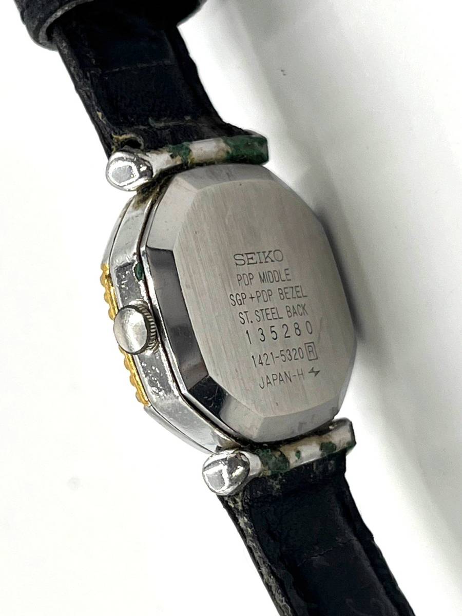 【電池切れ/インデックス難あり】SEIKO セイコー クォーツ 腕時計 ゴールド文字盤 レザーベルト レディース 1421-5320