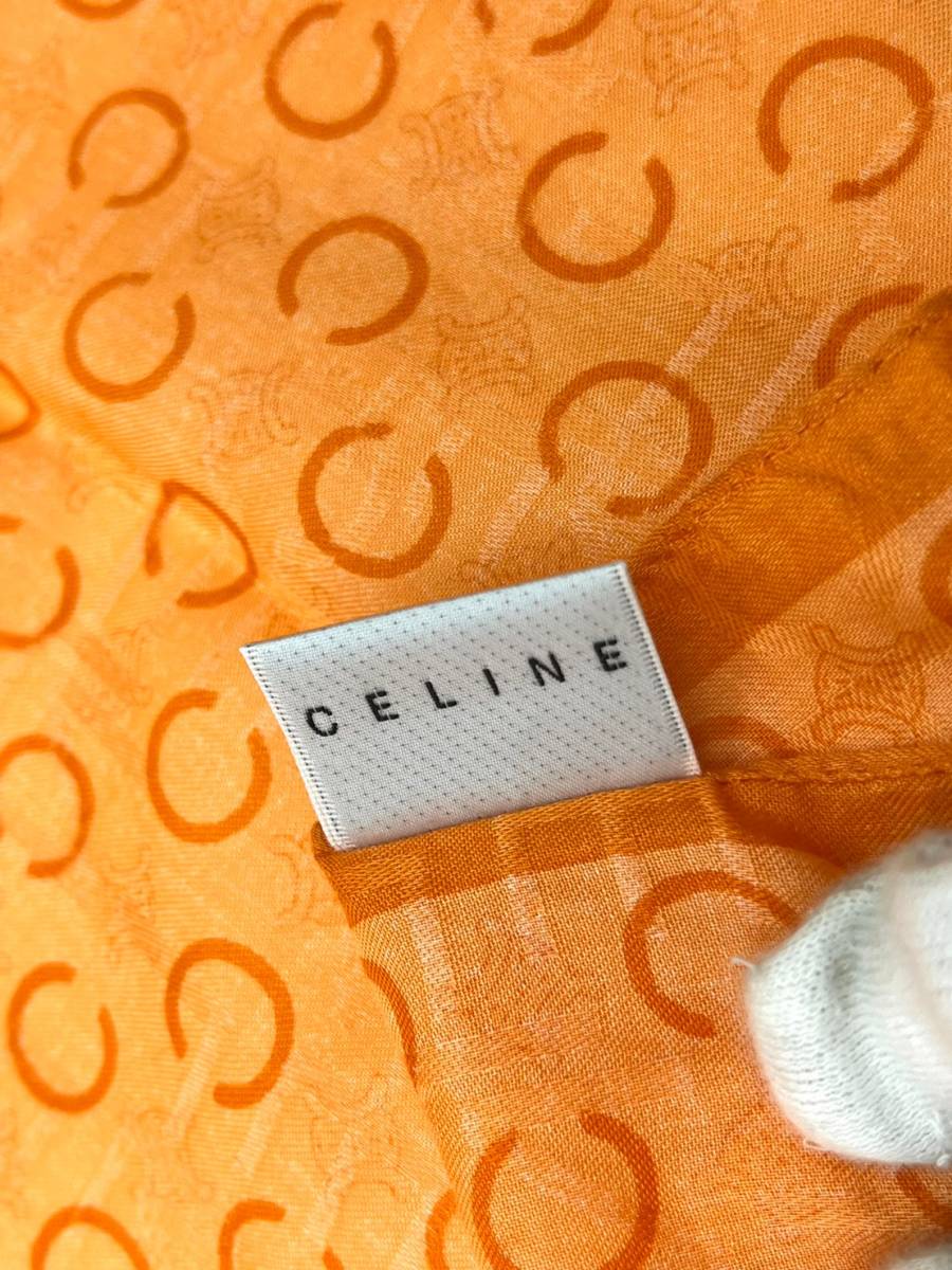 CELINE セリーヌ スカーフ ハンカチ バンダナ オレンジ系 Cマカダム柄 総柄 W58 H58_画像4