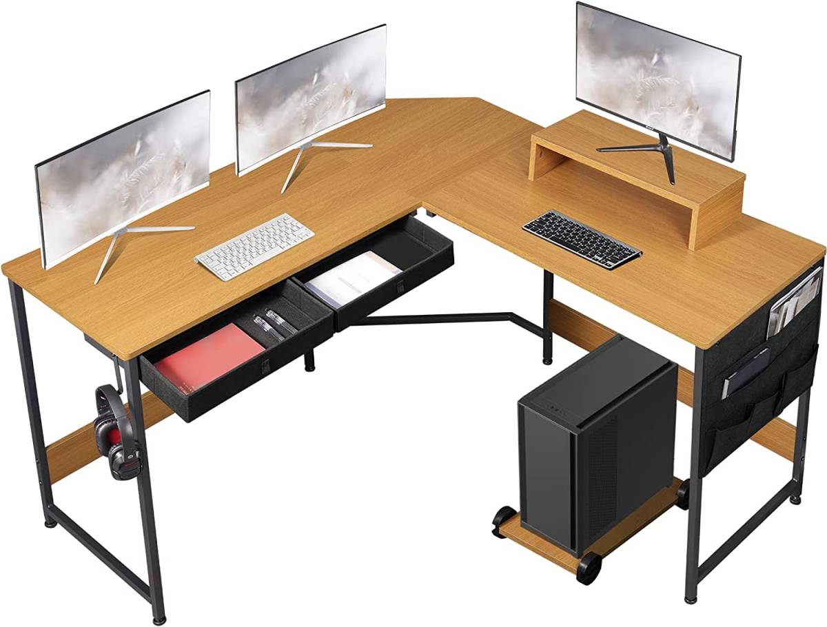 低価格の サイド収納袋付き パソコンデスク 机 L字デスク YeTom pcデスク ナチュラル 学習机 勉強机 オフィスデスク コーナーデスク その他 低価格の サイド収納袋付き パソコンデスク 机 L字デスク YeTom pcデスク ナチュラル 学習机 勉強机 オフィスデスク コーナーデスク その他