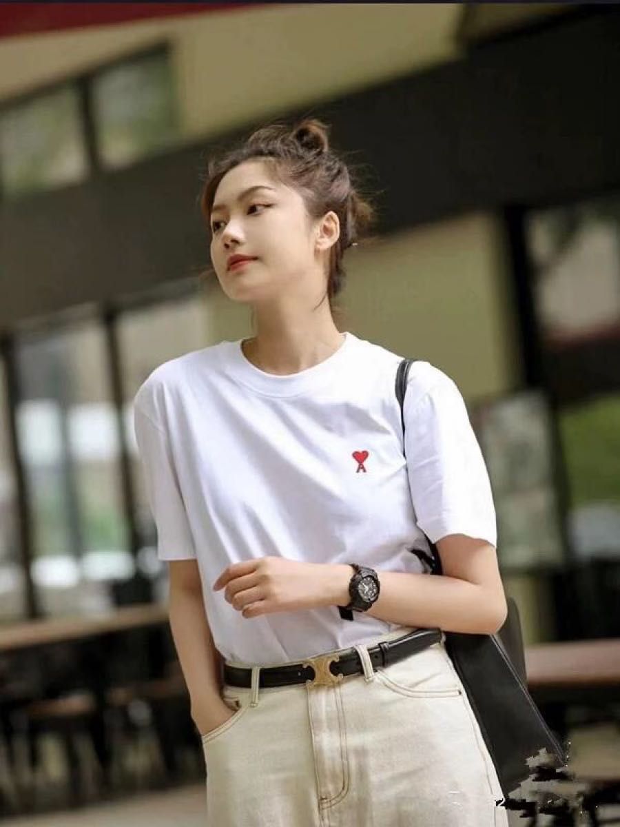 AmiParis アミパリス Tシャツ 半袖 ミニロゴ Sサイズ 白×赤マーク