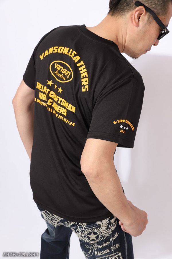 VANSON ドライメッシュ 半袖 Tシャツ VS22802S ブラック×イエロー【2XLサイズ】バンソン_画像5
