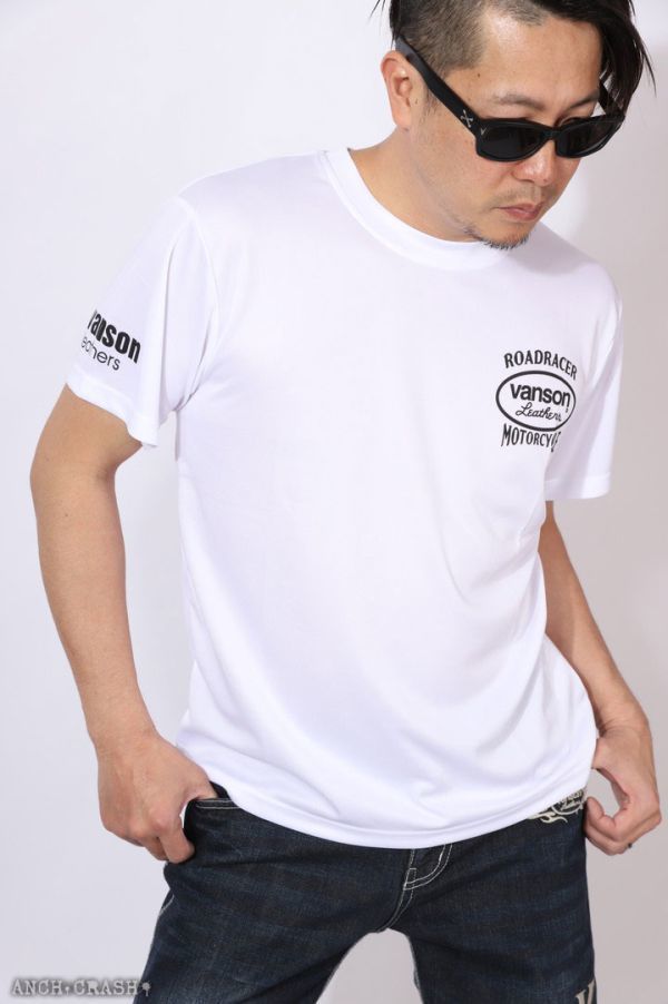 VANSON ドライメッシュ 半袖 Tシャツ VS21804S ホワイト×ブラック【Lサイズ】バンソン_画像2