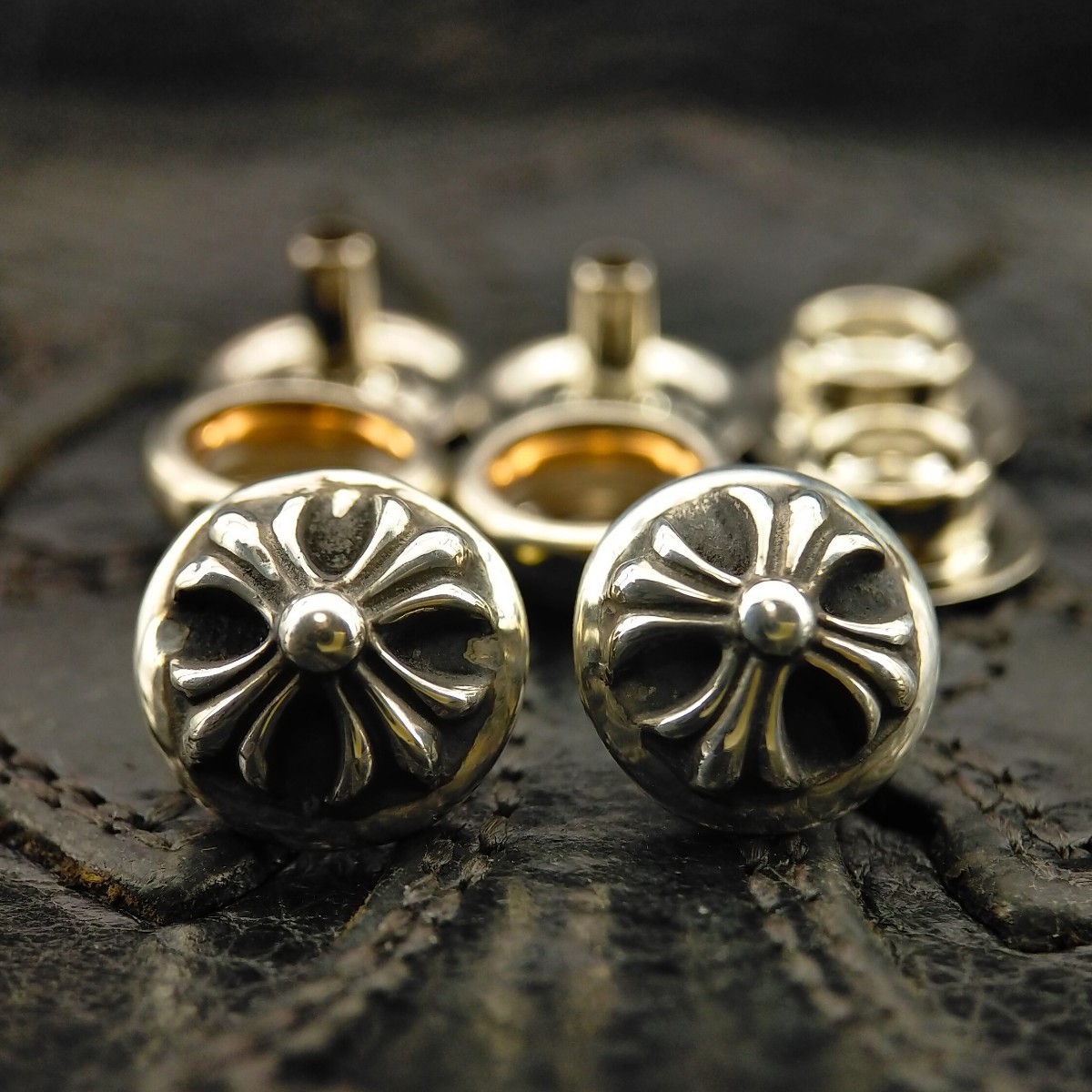  Chrome Hearts (ZX03) редкость!2 шт. комплект! примерно 12mm Cross мяч кнопка-застежка восстановление завершено! серебряный 925 рубашка стандартный товар оригинальный детали клепание 