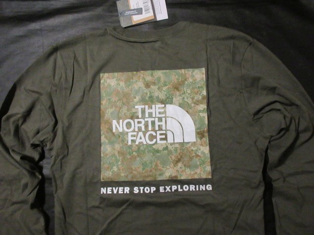  genuine article regular * North Face * long sleeve T shirt box Logo BOX NSE#S# khaki green / camouflage # new goods #NEW TAUPE picture style America limitation /L