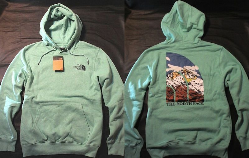本物正規◆ノースフェイス◆スウェットパーカー GI HALFDOME■L■緑系 WASABI/BLU■新品/アメリカ限定/87Z/裏地起毛
