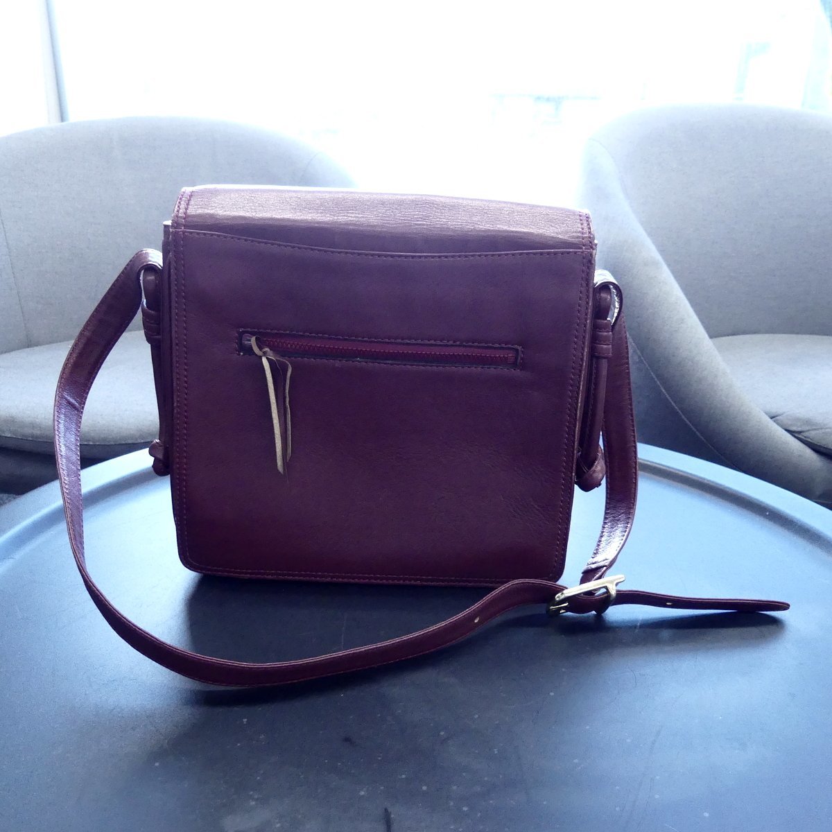 アンクライン ANNE KLEIN ワインレッド シンプル ショルダーバッグ USED /2308Cの画像3