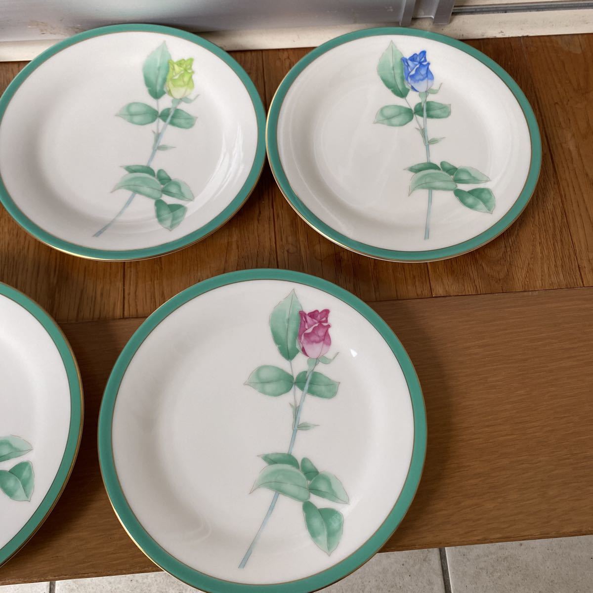 未使用　香蘭社　ローズガーデン　中皿5枚セット　ケーキ皿　バラ薔薇ばら　レトロ_画像2