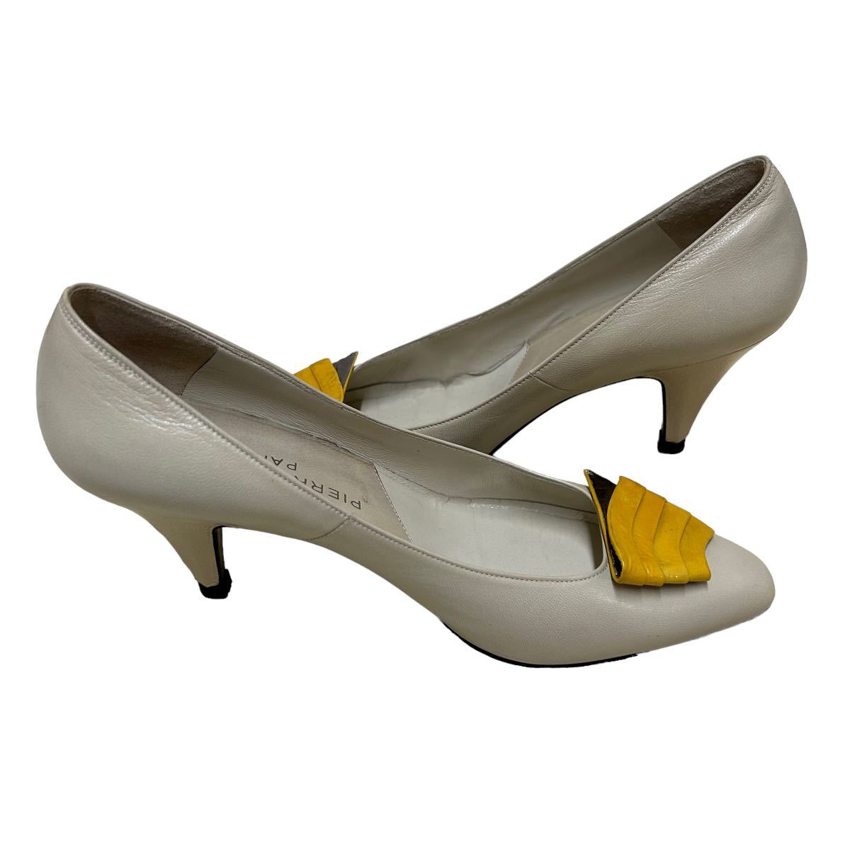 AK850 pierre cardin Pierre Cardin женский туфли-лодочки 35.5 примерно 22.5cm "теплый" белый желтый кожа 