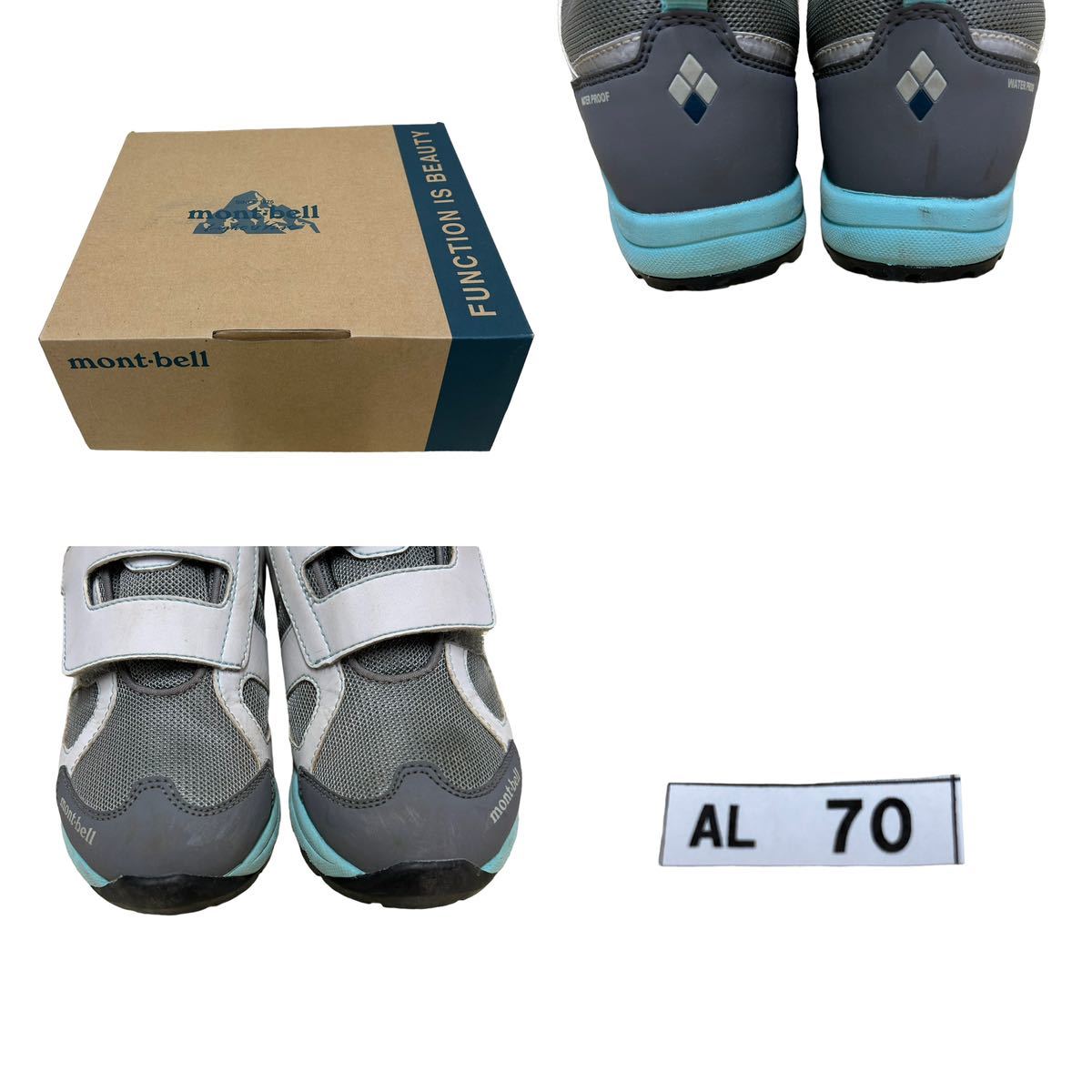 AL070B mont-bell モンベル キッズ スニーカー 靴 シューズ 20cm グレー 水色 マジックテープ 箱付きの画像10