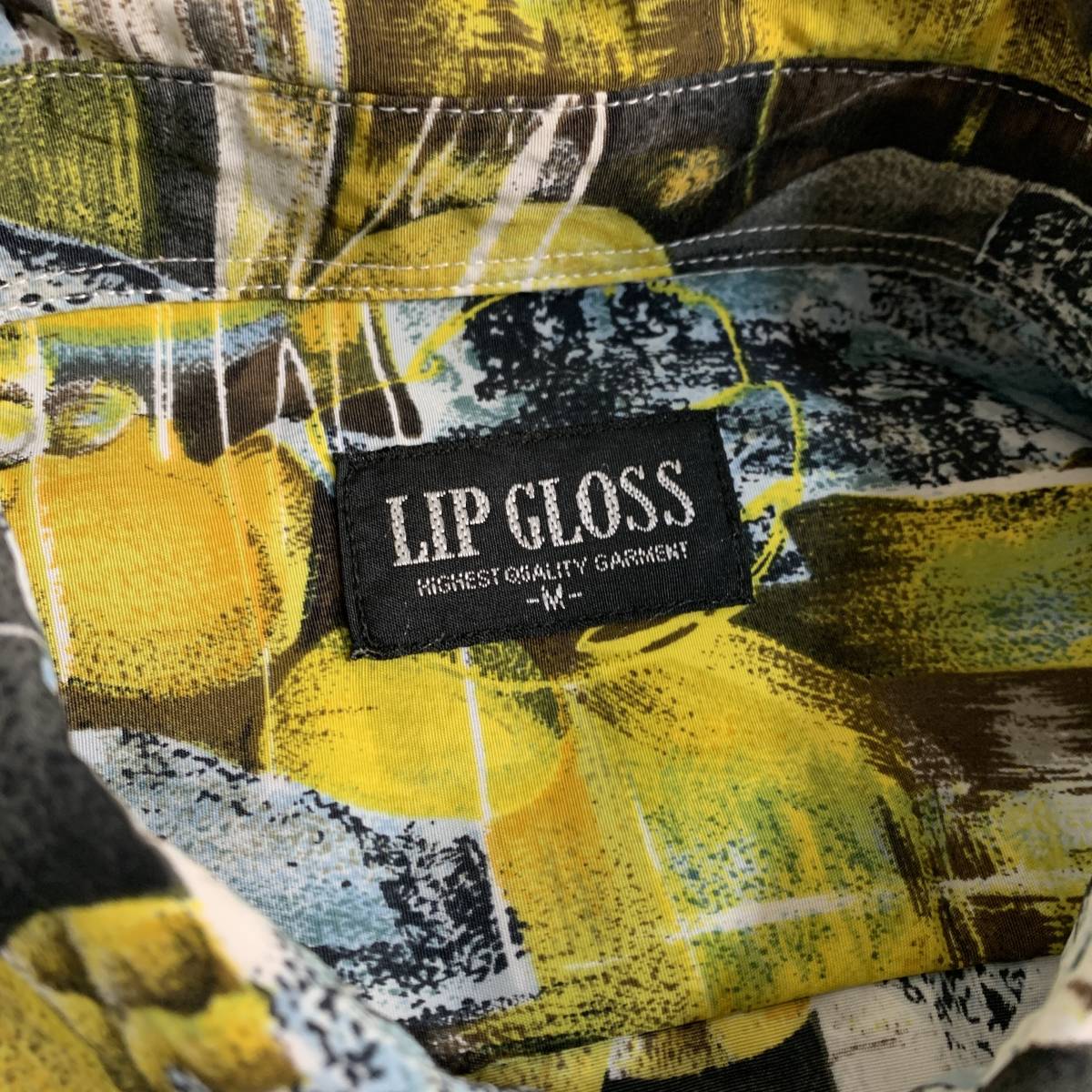 美品【LIP GLOSS】vintage アート 総柄ポリシャツ レトロ リップグロス 90s ビンテージ 古着 オールド 派手の画像7