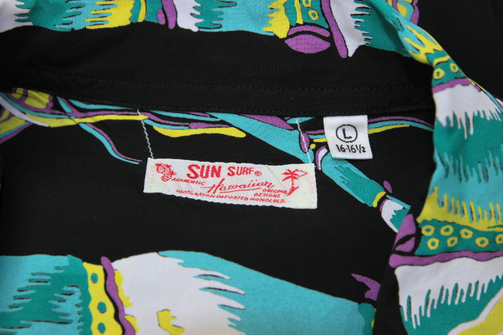 美品 SUN SURF (サンサーフ) SUGAR CANE BORDER アロハシャツ / Lサイズ / 黒 / 東洋 / LAUHALA_画像4