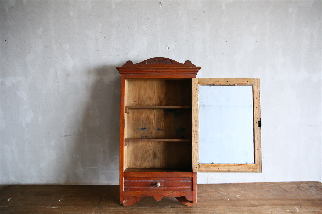  France antique * wooden wall cabinet a ornament shelf / medicine shelves / display shelf / mirror mirror looking glass / store furniture display / French Vintage furniture 