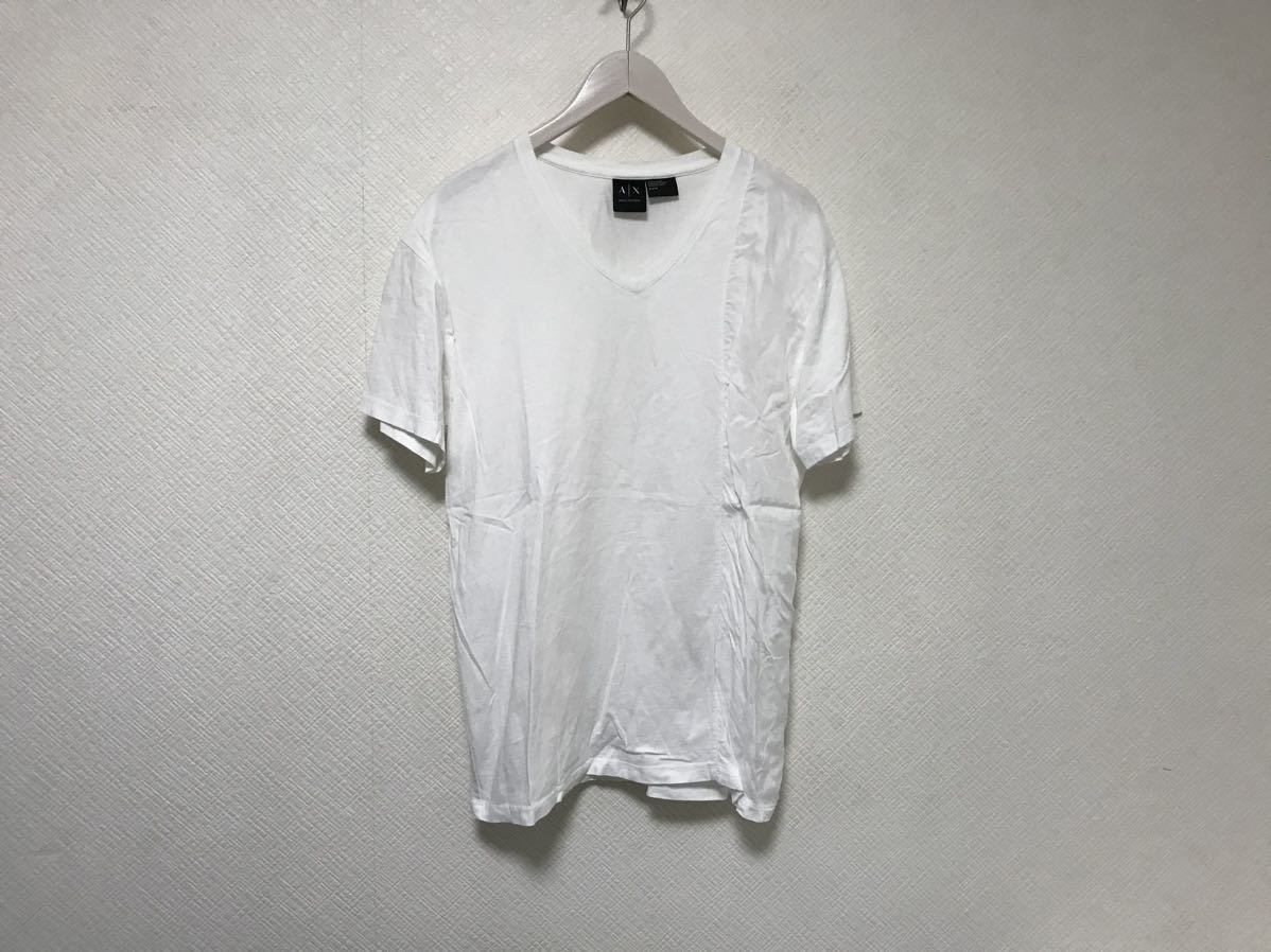 本物アルマーニエクスチェンジARMANI AXコットンサテン切り替え半袖Tシャツメンズサーフアメカジミリタリービジネススーツ白ホワイトM_画像1