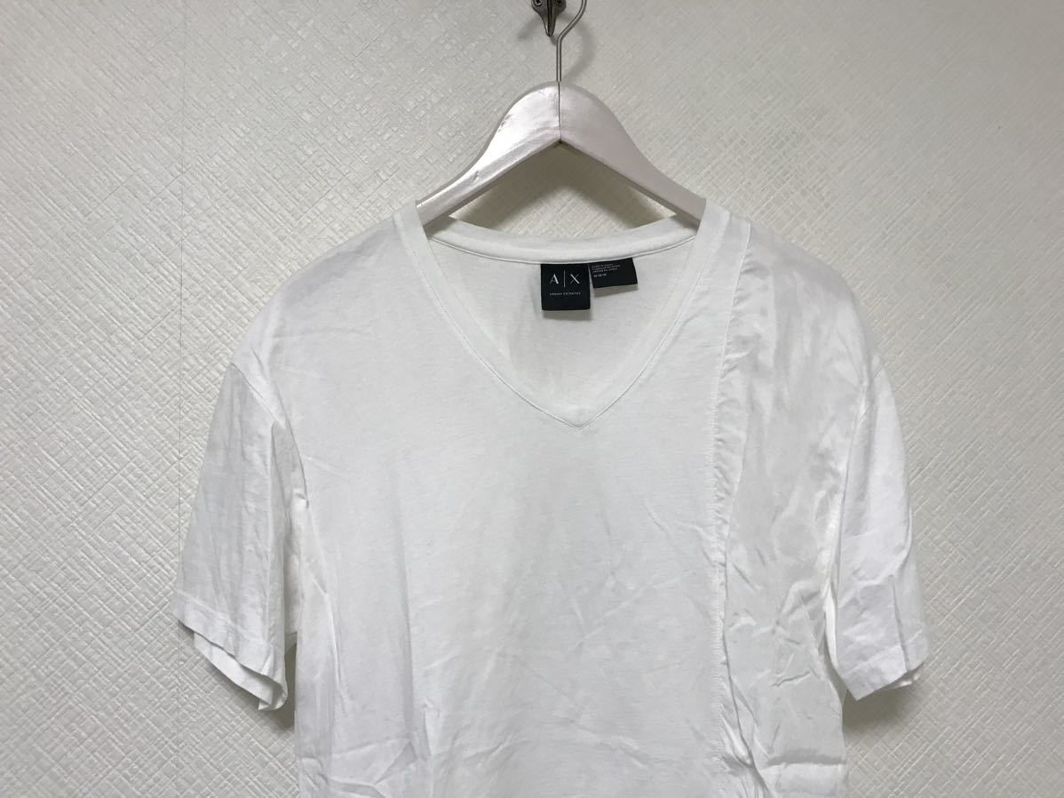 本物アルマーニエクスチェンジARMANI AXコットンサテン切り替え半袖Tシャツメンズサーフアメカジミリタリービジネススーツ白ホワイトM_画像2