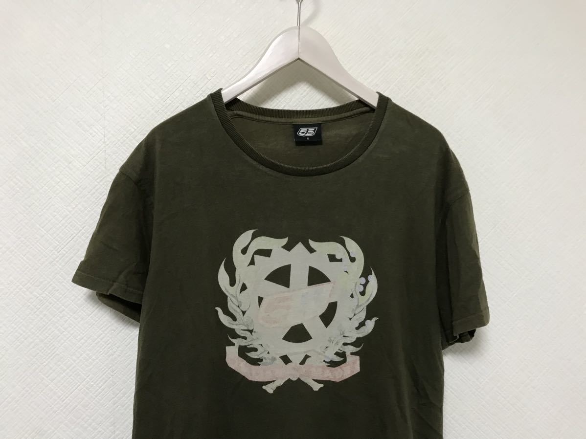 本物ディーゼルDIESEL 55DSLコットンプリント半袖TシャツメンズサーフアメカジミリタリービジネススーツカーキXL