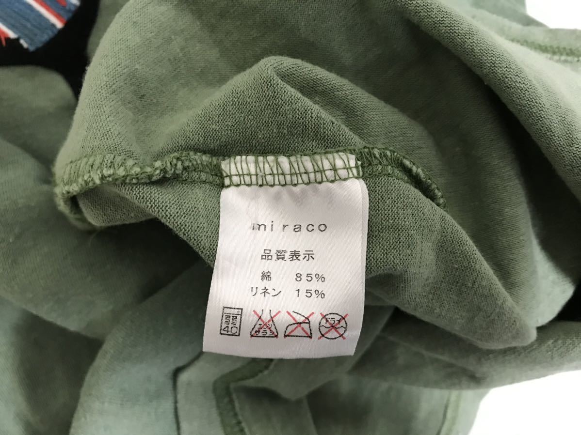 本物ミラコmiracoコットン麻リネン刺繍半袖TシャツメンズサーフアメカジミリタリービジネススーツカーキL日本製