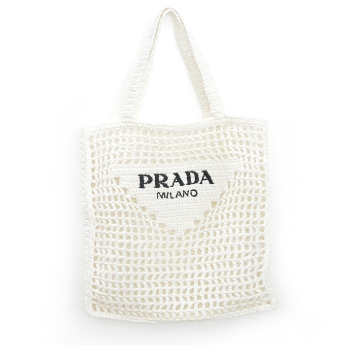 PRADA プラダ クロシェ トートバッグ ホワイト 1BG393 レディース 中古 美品_画像1