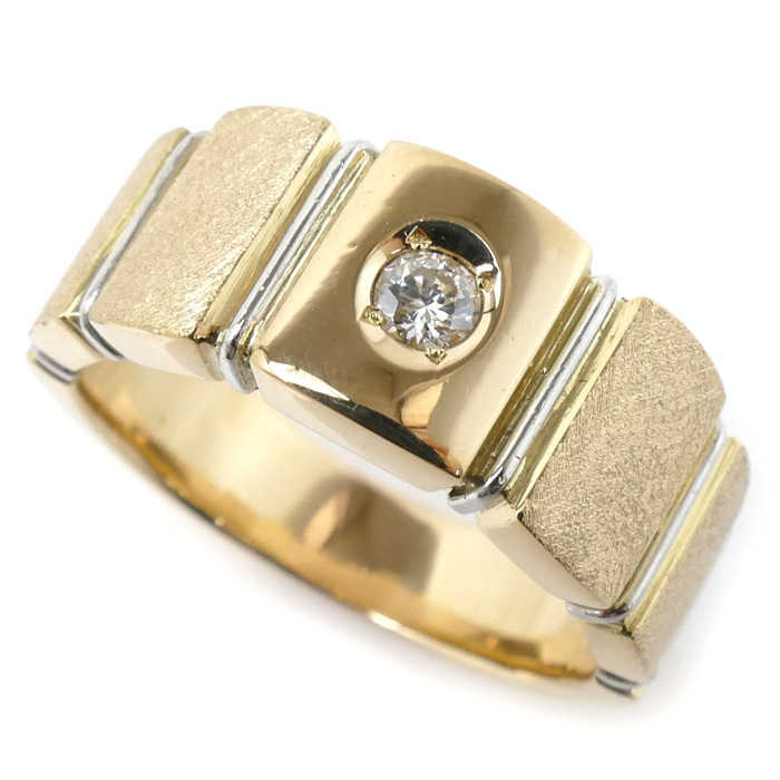 K18YG イエローゴールド Pt900プラチナ リング・指輪 ダイヤモンド 20.5号 15.6g メンズ 中古 美品