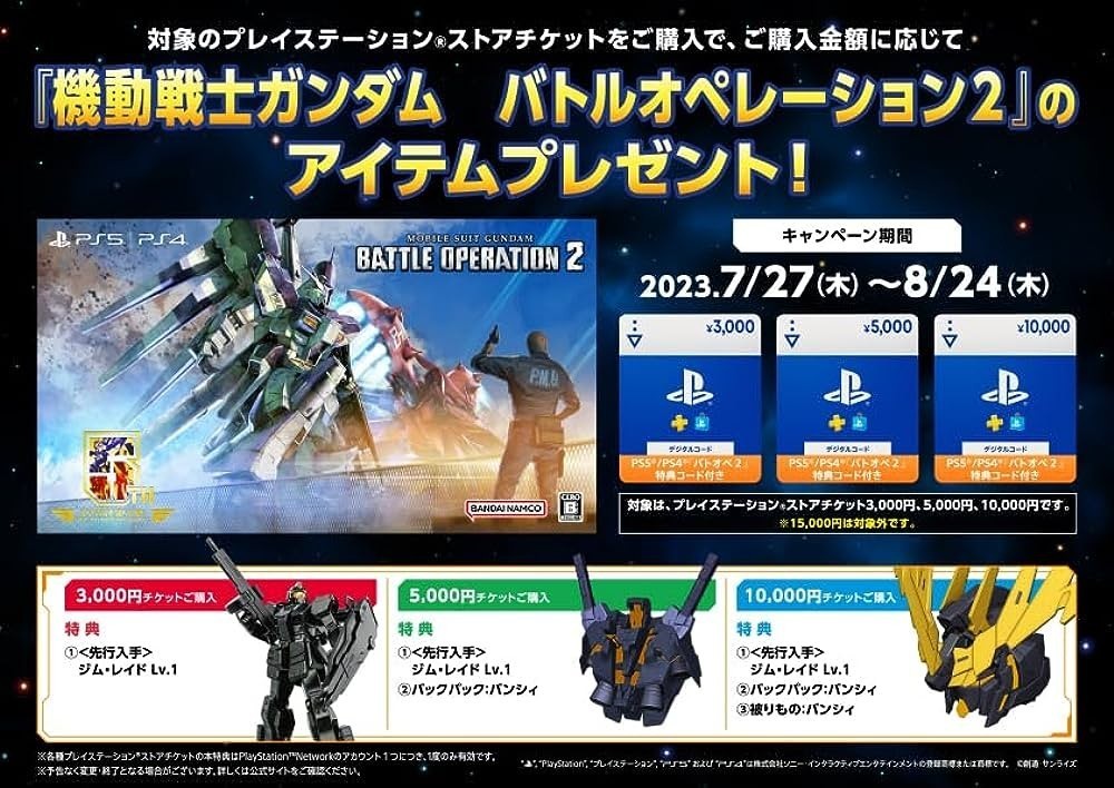 機動戦士ガンダムバトルオペレーション2★PSストアチケット10,000円 購入特典★アイテムプロダクトコード バトオペ_画像1